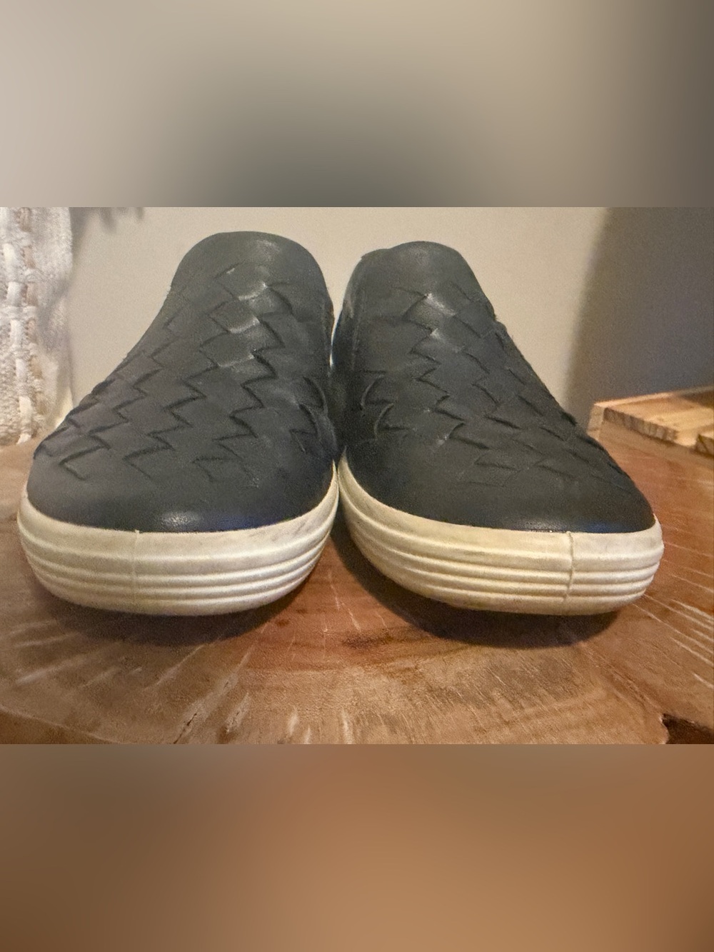 Ecco Black Soft Woven Leather Slip-On Sneakers with White Sole - Picture 5 of 9
